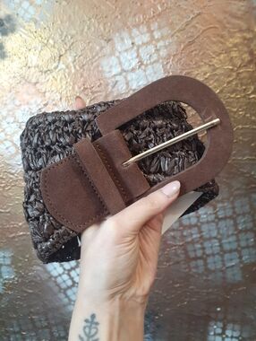 Zara Nwt Woven Brown Statement Belt with Suede Buckle